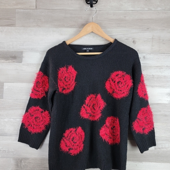 Cable & Guage Raised Rose Ribbed Knit Sweater Womens Size Small - Picture 13 of 16